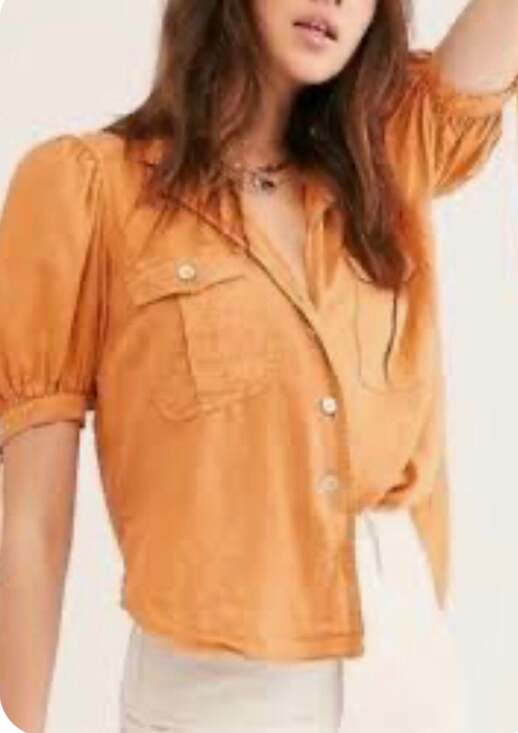 Free People Tops - Free People Safari Babe Orange Puff Short Sleeve Button Down Top xs